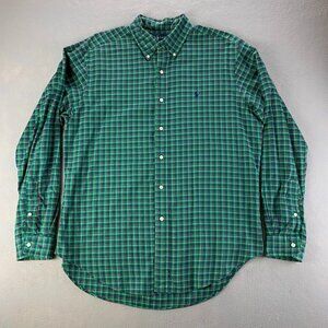 Vintage Ralph Lauren Shirt Mens Large Green Red Cotton Plaid‎ Classic Fit Button